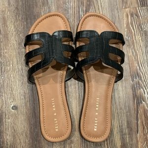 Kelly and Katie black slip on sandals